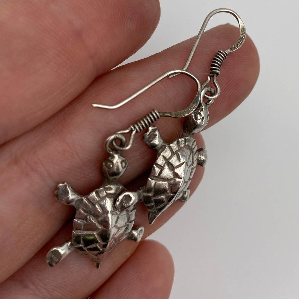 Sterling Silver 925 Turtle Dangle Earrings - Picture 6 of 6